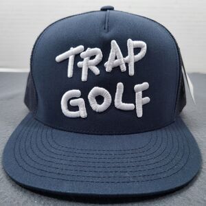 Trap Golf Embroidered Snapback Hat Navy Blue Trucker Mesh NWT